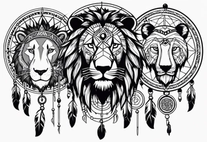 A native american dream catcher with a frog a lion and a bear on the inside tattoo idea