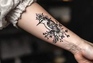 Decending bird with floral tattoo idea
