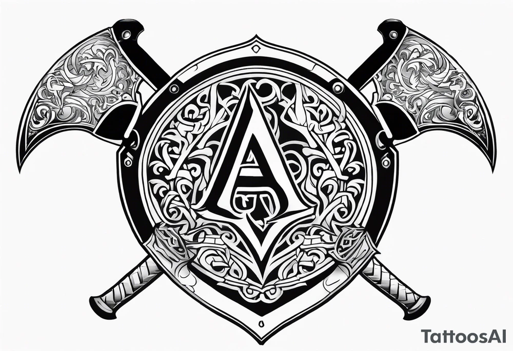 Valhalla sword shield axe armour tattoo idea