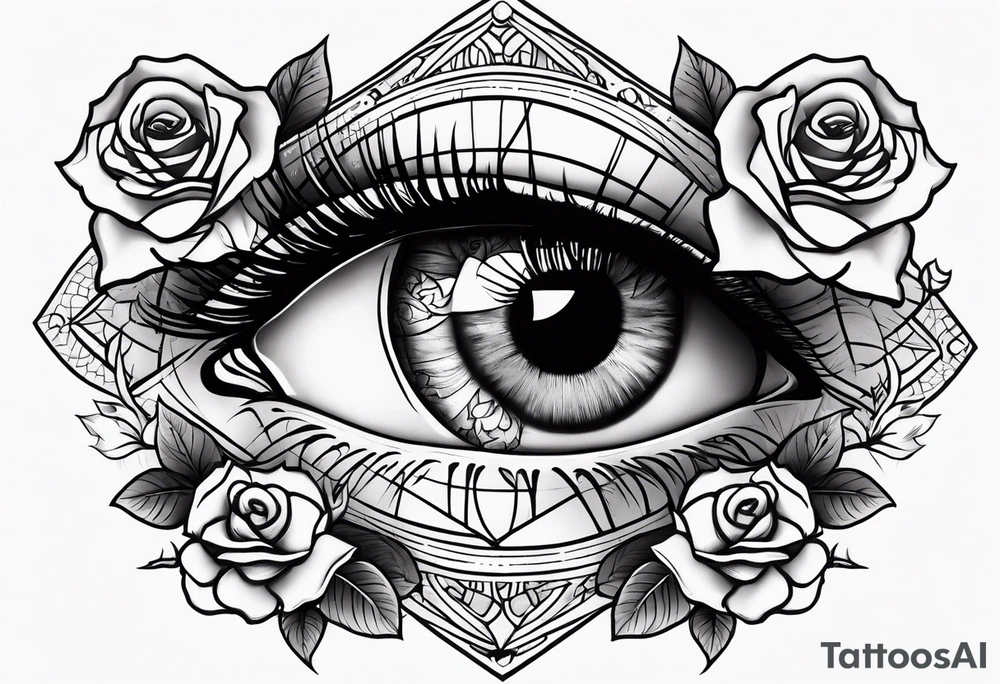 eye with roses for hand tattoo idea