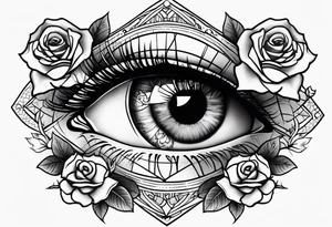 eye with roses for hand tattoo idea