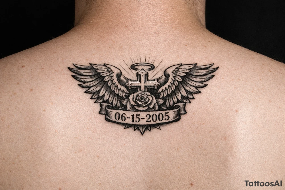 A tattoo with wings or something similar, with a date, because my mother passed away many years ago, on the arm tattoo idea