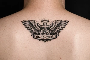 A tattoo with wings or something similar, with a date, because my mother passed away many years ago, on the arm tattoo idea