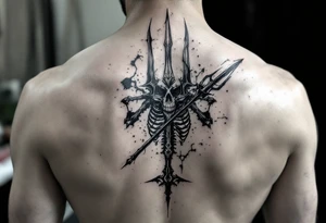 skeleton behind trident tattoo idea