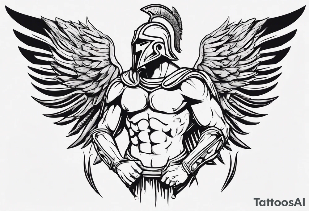 ultra-fine line linework vector of a spartan with wings tattoo idea