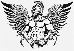 ultra-fine line linework vector of a spartan with wings tattoo idea