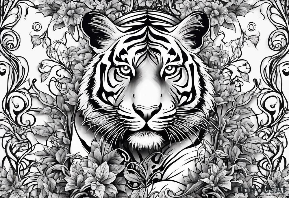 Vines climbing up body with tiger lollies growing and the quote 'then, child make another" written into one of the vines tattoo idea