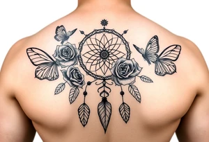 Beautiful Dreamcatcher roses and butterflies tattoo idea