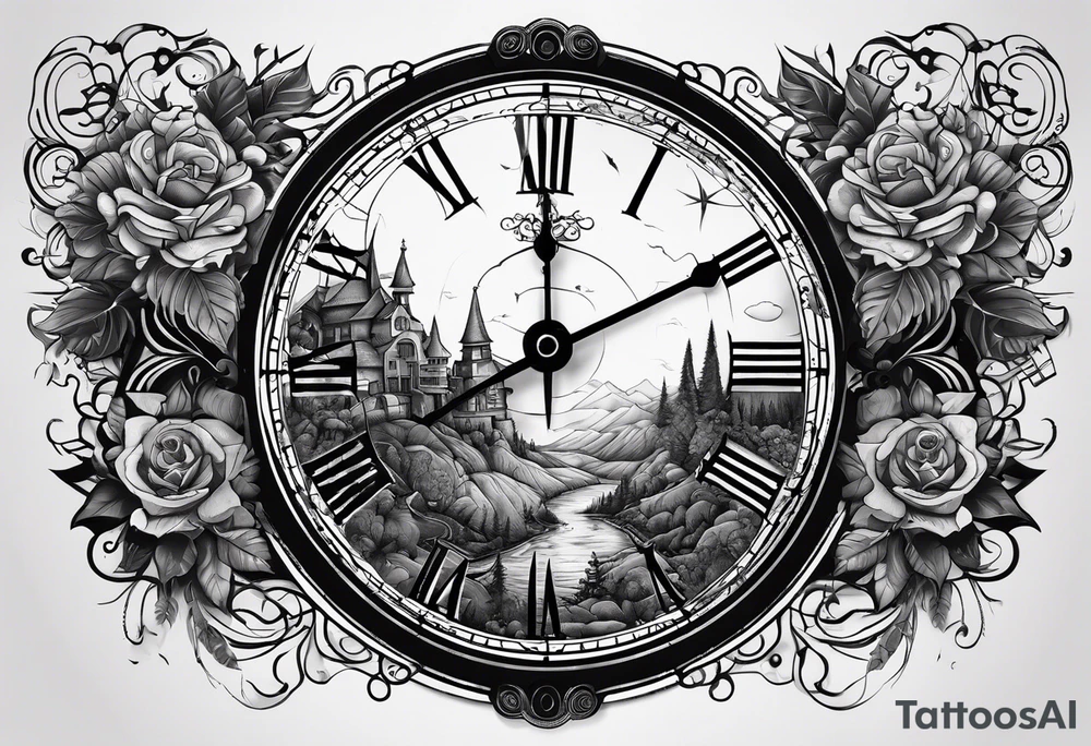 Combine elements representing time and travel. Use the words “I will follow you into the dark”. tattoo idea