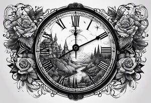 Combine elements representing time and travel. Use the words “I will follow you into the dark”. tattoo idea