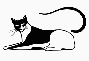 Design a simple outline tattoo of a cat stretching, embodying grace and flexibility, perfect for a subtle yet expressive design tattoo idea