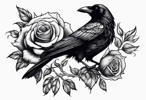 Raven looking back over shoulder with a rose underneath it tattoo idea