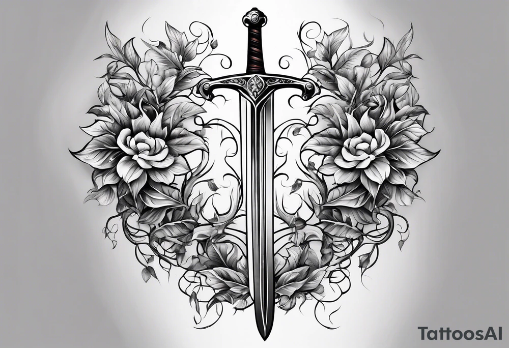 Leafy vines with sword tattoo idea
