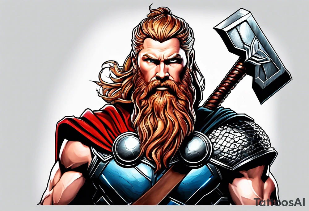 thor with red beard and hammer tattoo idea