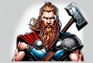 thor with red beard and hammer tattoo idea