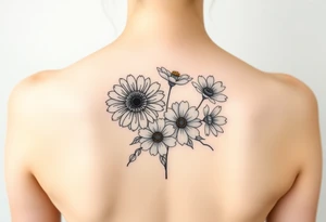 Flower bouquet with chrysanthemum, poppy, cosmo, daisy tattoo idea
