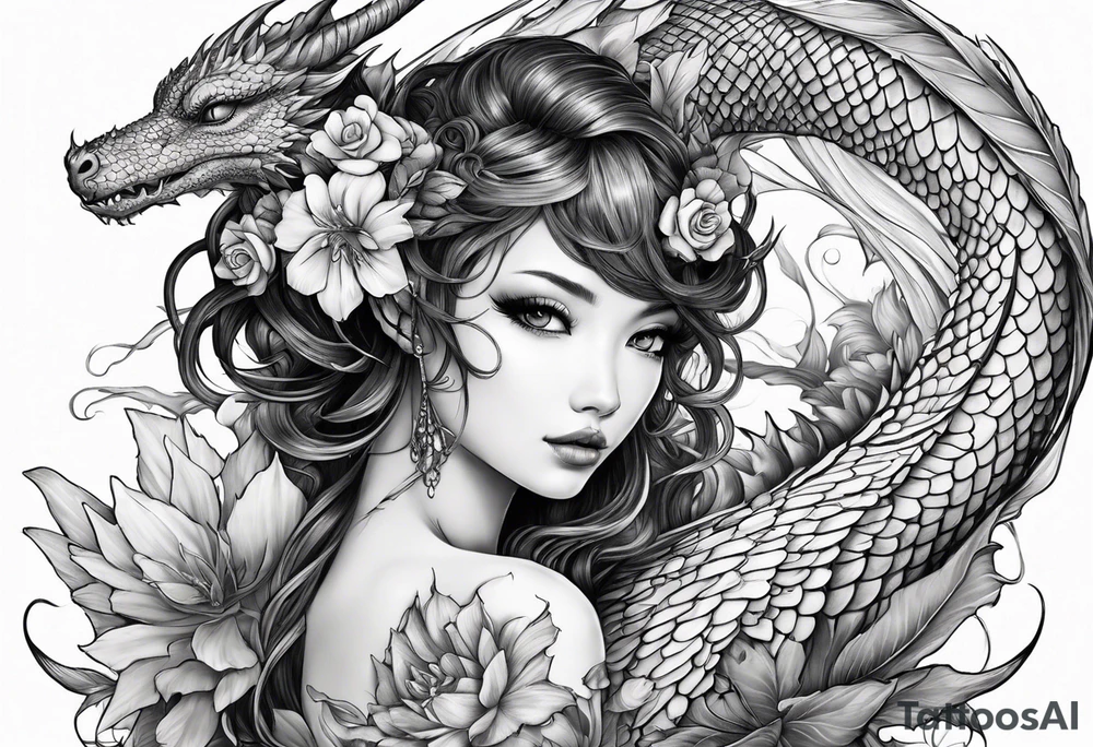 fairy nymph with a dragon friend tattoo idea