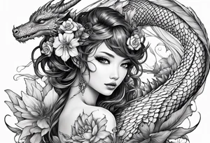 fairy nymph with a dragon friend tattoo idea