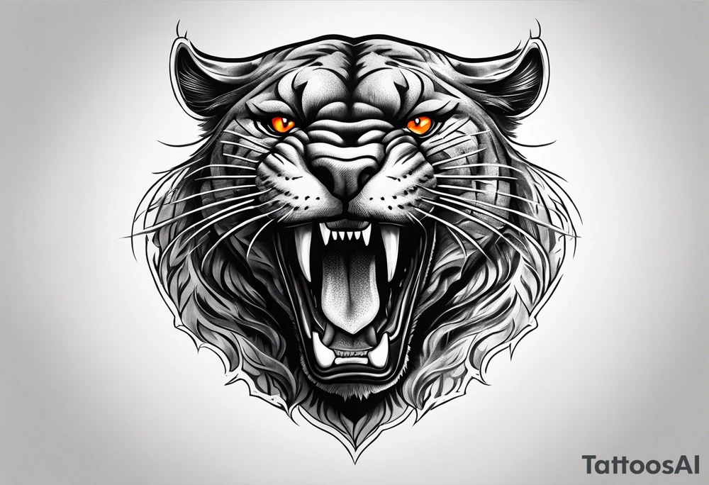 Angry panther facing slightly left with red-orange eyes tattoo idea