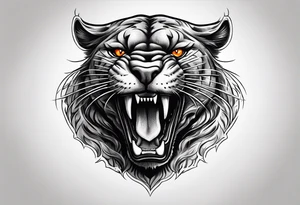 Angry panther facing slightly left with red-orange eyes tattoo idea