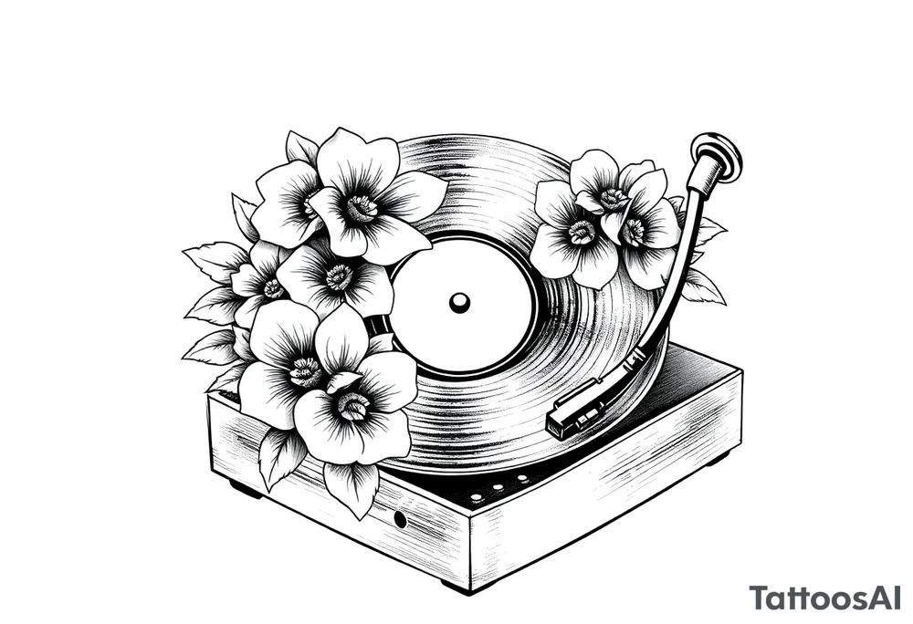 vinyl record player with flowers tattoo idea