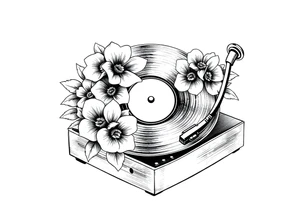 vinyl record player with flowers tattoo idea