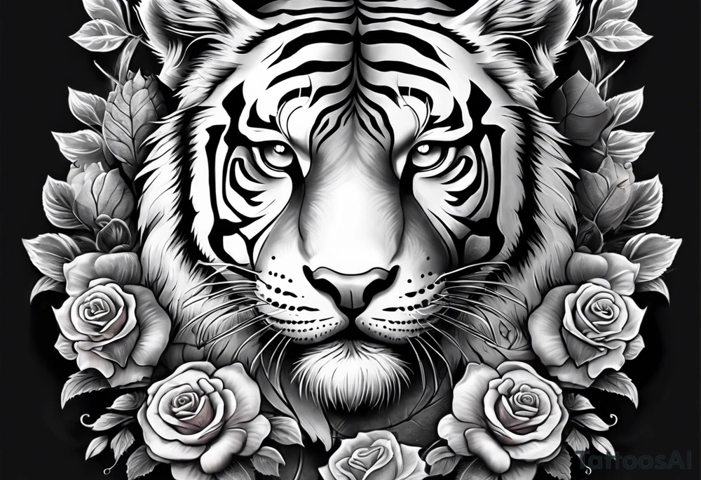 Full right arm sleeve  tiger with a crown and third eye with a hour glass instead the hourglass brain cover in in clouds and a heart cover in grass and roots with roses and smoke all over the arm tattoo idea