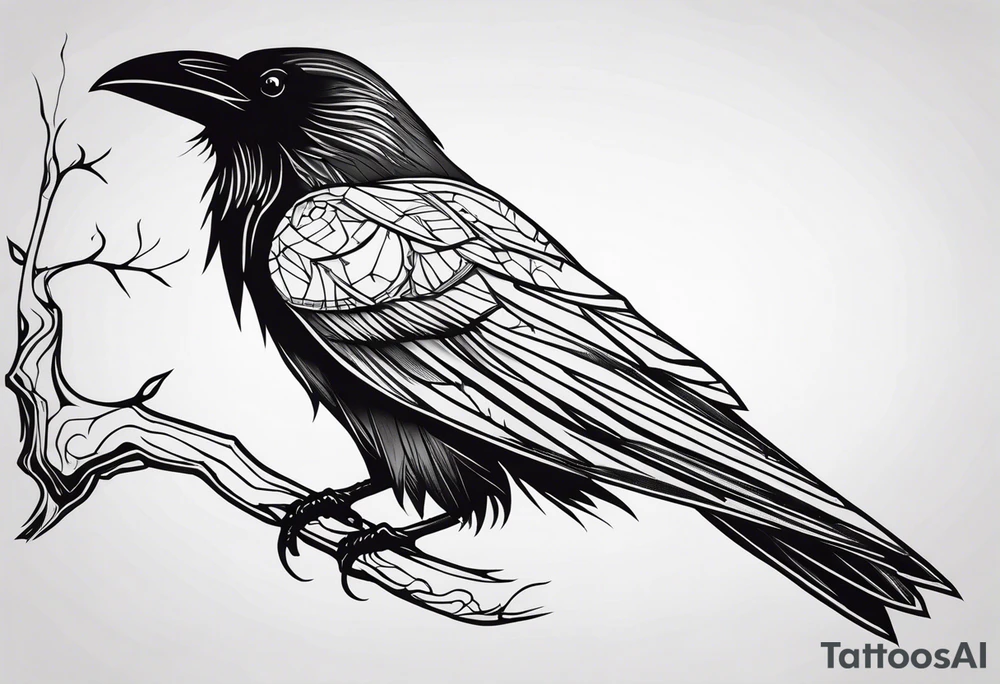 a black raven hanging on a tree branch tattoo idea