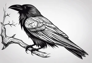 a black raven hanging on a tree branch tattoo idea