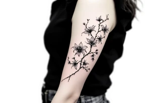 the flower spider lily from demon slayer and add cherry blossoms wrapped around upper arm tattoo idea