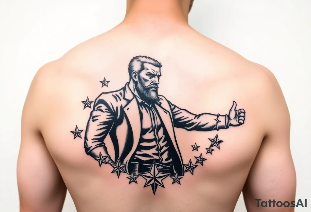 powerful black long man with stars around
For forearm tattoo idea
