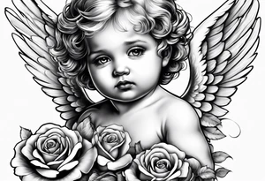 baby angel with a rose tattoo idea