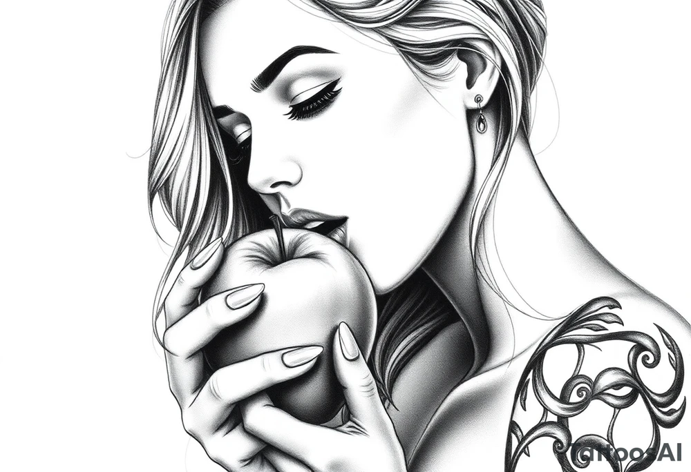 Beautiful  seductive woman eating an apple tattoo idea