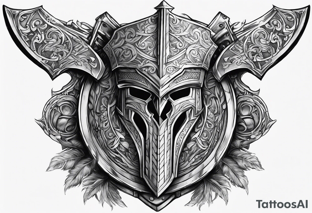 Valhalla sword shield axe armour tattoo idea