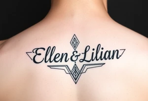 Geometric symetric Ellen and Lilian names tattoo idea
