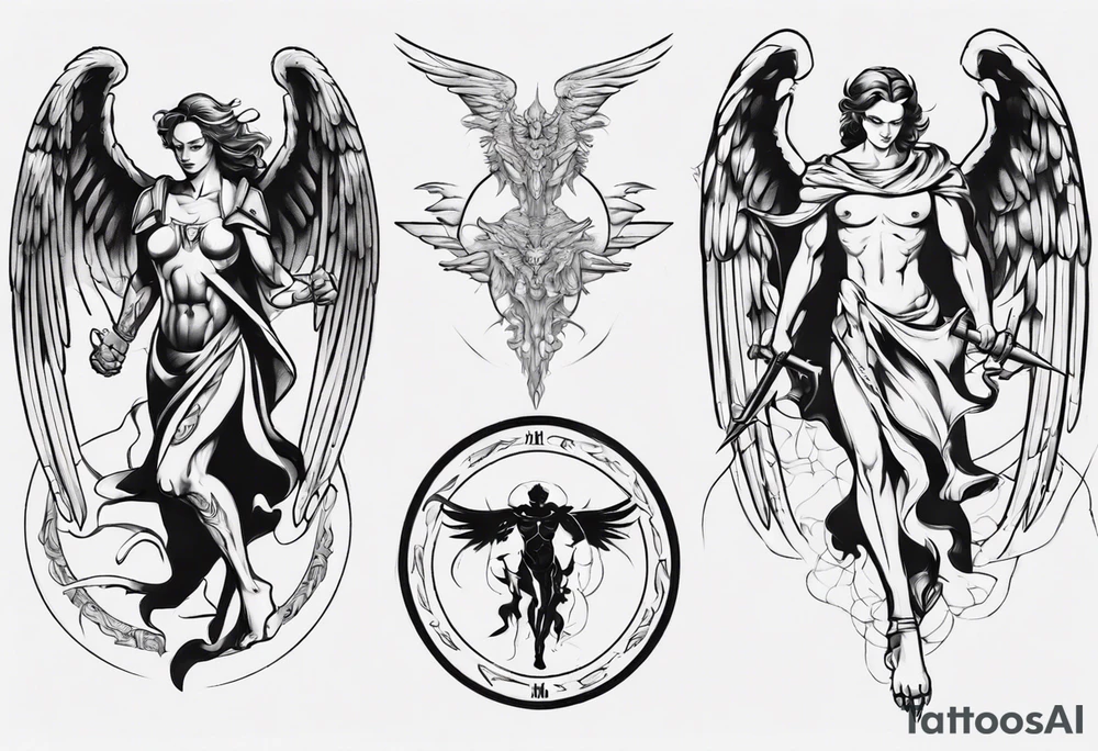 Archangel fighting demon tattoo idea