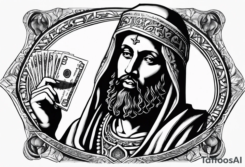 San Judas with money tattoo idea