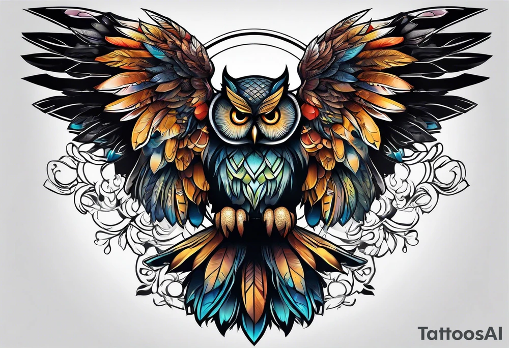Full leg sleeve tattoo owl tattoo idea