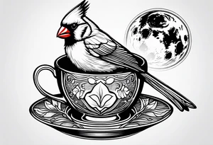 female cardinal drinking a cup of coffee tattoo idea