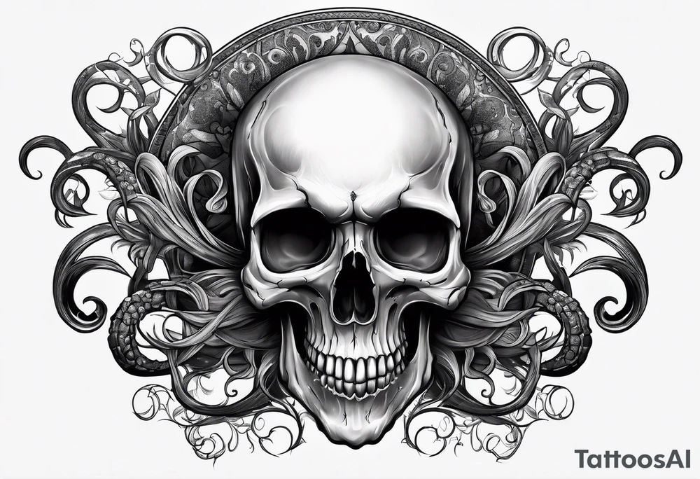 Realistic skull with tentacles tattoo idea