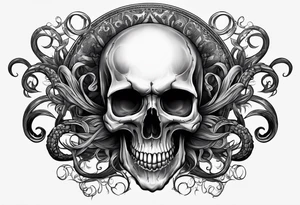 Realistic skull with tentacles tattoo idea