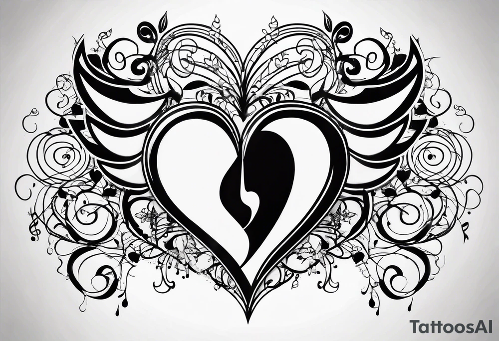 heart with music notes tattoo idea