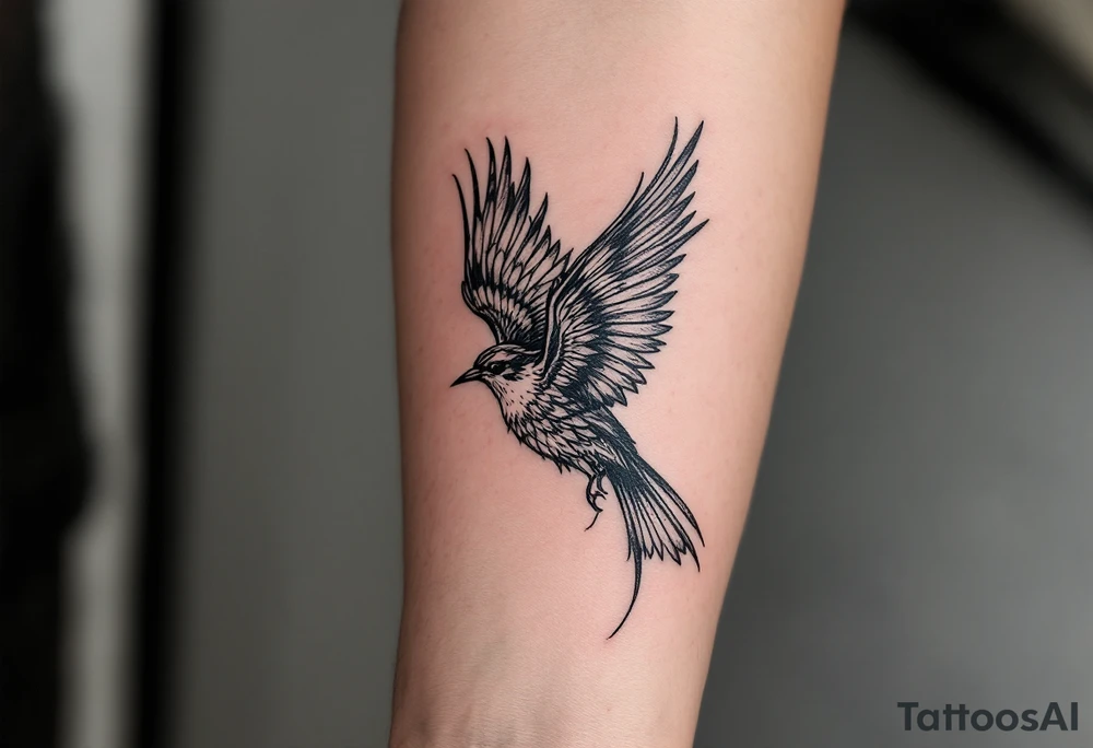 Feminine bird tattoo idea