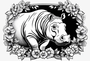Baby hippopotamus tattoo idea