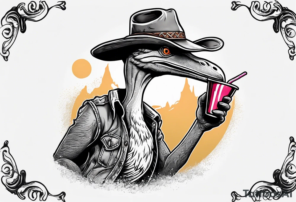 Pterodactyl wearing a cowboy hat eating ice cream sundae tattoo idea