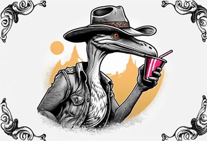 Pterodactyl wearing a cowboy hat eating ice cream sundae tattoo idea