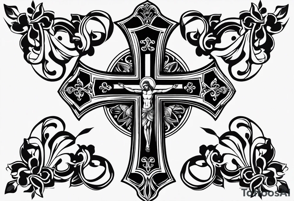 simple religious cross, man of the family tattoo idea