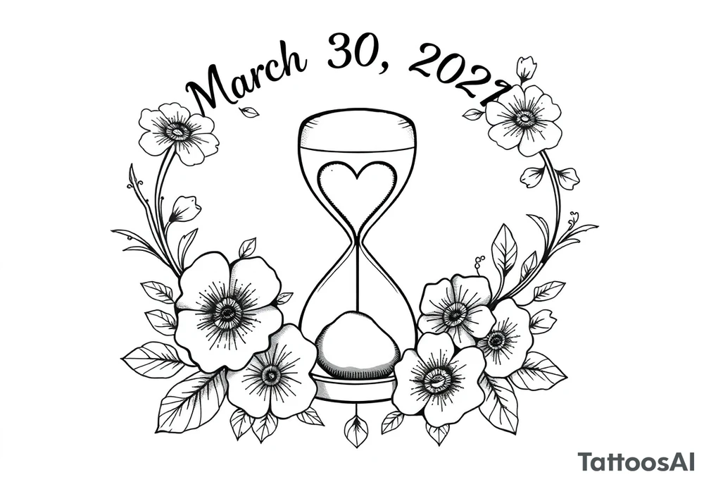 March 30, 2021, flowers, 4:30 am, mom and daughter, love, sand clock, hearts, baby girl, infinity love tattoo idea