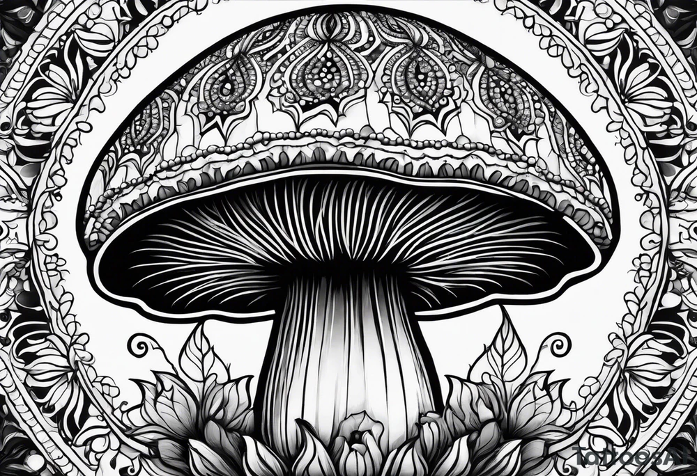 Shaggy cap mushroom dripping ink off cap mandala henna black tattoo design tattoo idea