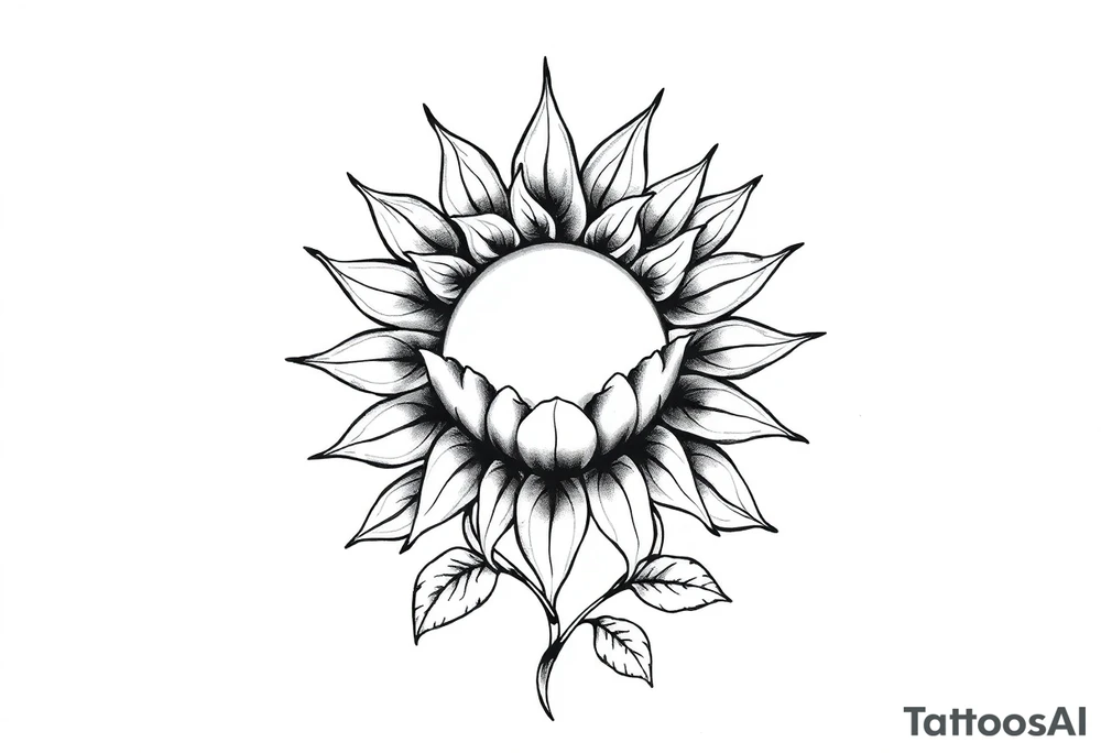 Sun rise flower with stem and leaves tattoo idea